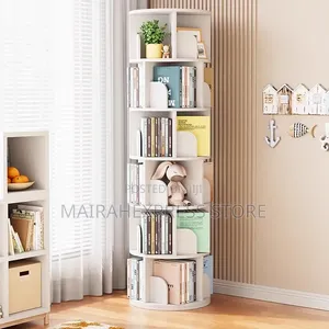 White Multi-Tier 360-Degree Rotating Space-Saving Bookshelf ATM.