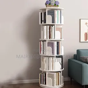 White Multi-Tier 360-Degree Rotating Space-Saving Bookshelf ATM.