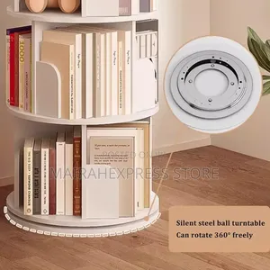 White Multi-Tier 360-Degree Rotating Space-Saving Bookshelf ATM.