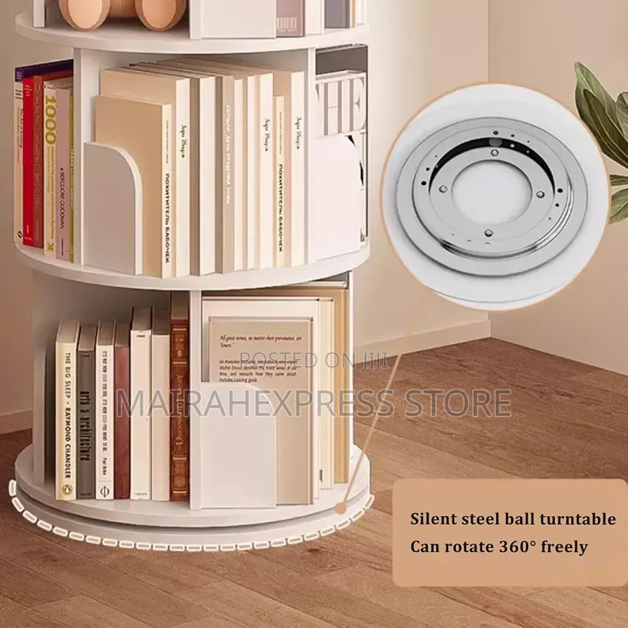 White Multi-Tier 360-Degree Rotating Space-Saving Bookshelf ATM.