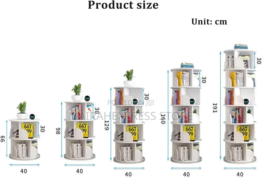 White Multi-Tier 360-Degree Rotating Space-Saving Bookshelf ATM.