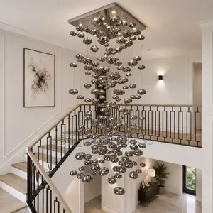 Modern LED Chandelier Lighting Chrome Ball Loft Lobby Staircase