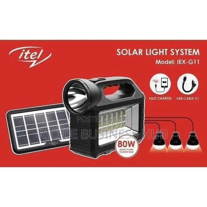 Itel Portable LED Solar Lighting System 3 Led Bulbs, Panel and Charg