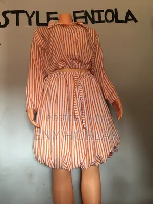 Luxury Bubble Skirt With Shirt Cotton Crepe Two Pieces Set Women