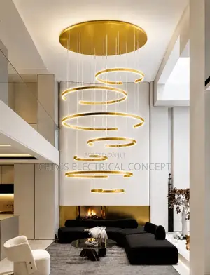 Luxury Design Staircase, High Roof Ring Dropping Chandelier
