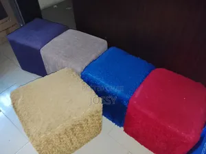 Set of Colourful Upholstered Stools / Poufs