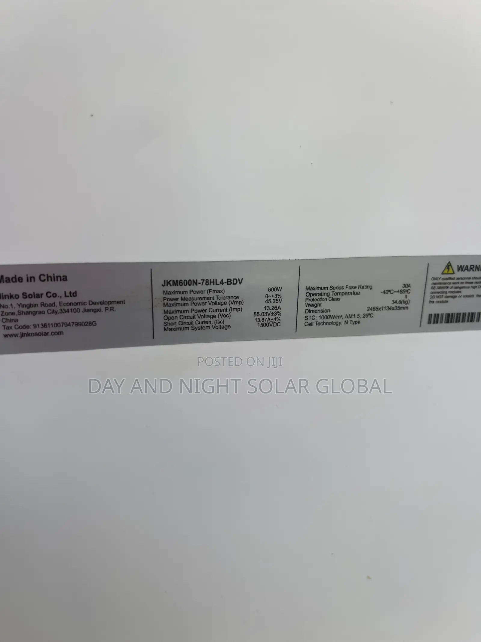 Clean Tukumbo 600watts Original Jinko Solar Panel