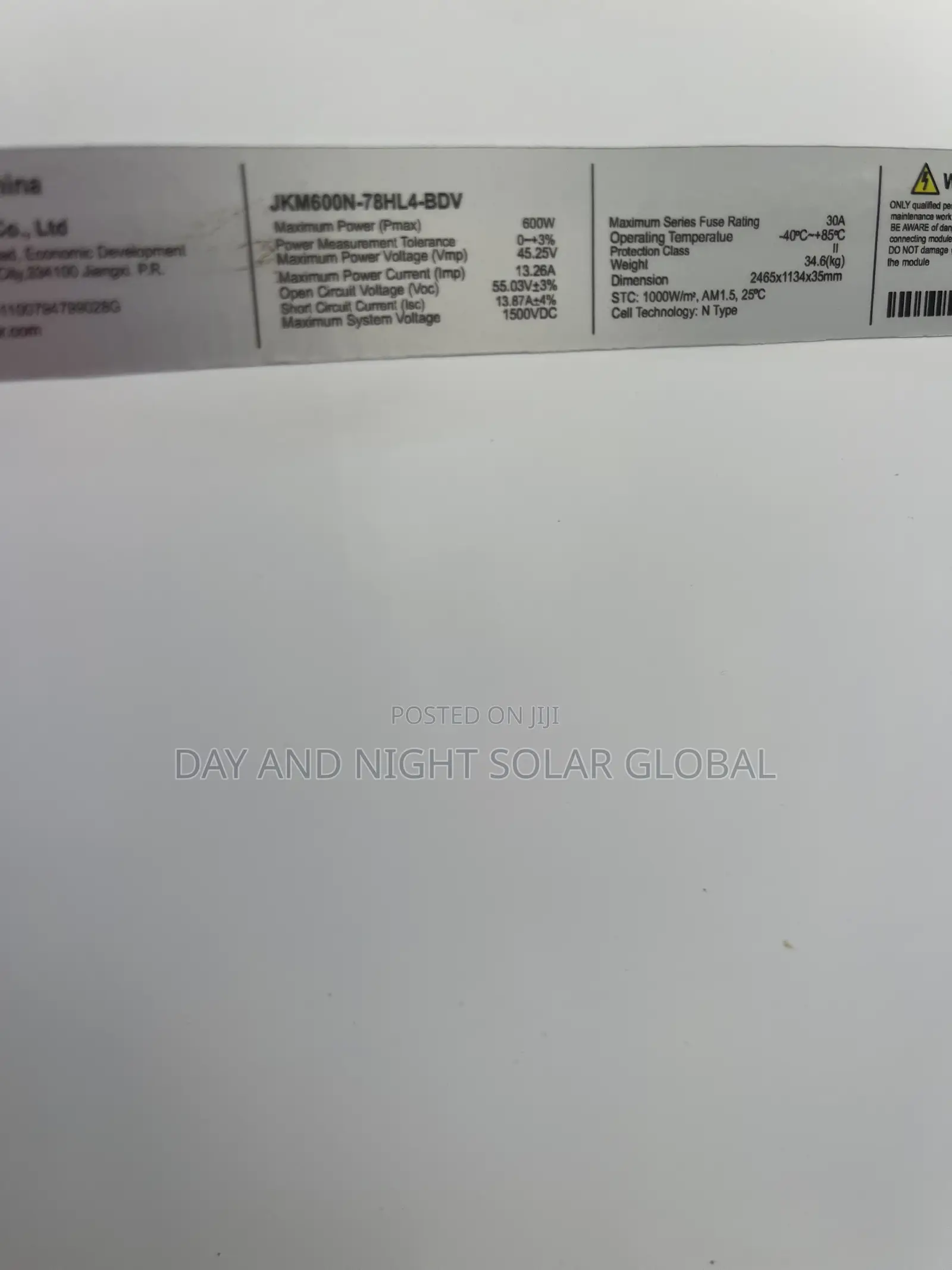 Original Clean Tukumbo 600watts Jinko Solar Panel