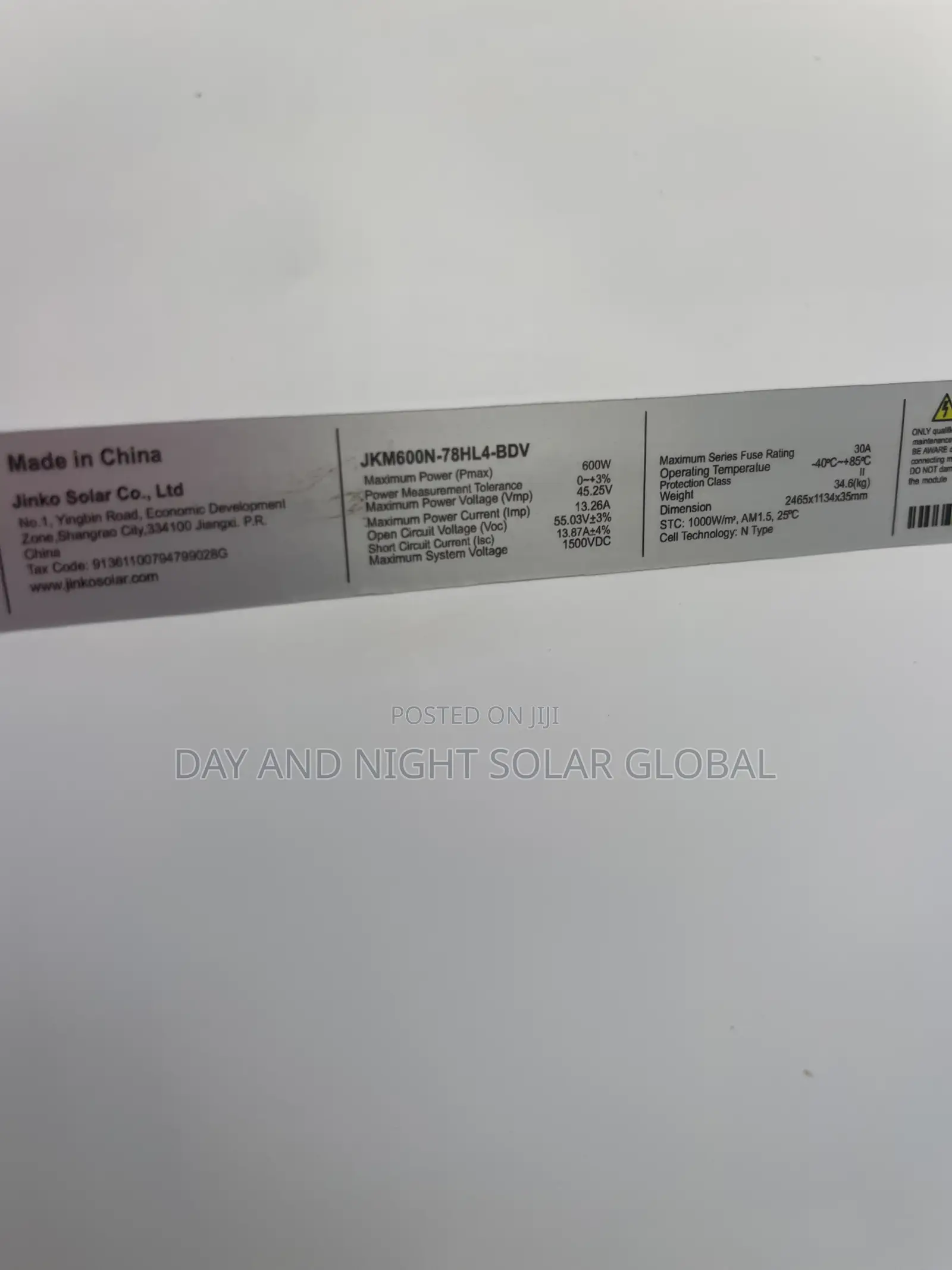Original Clean Tukumbo 600watts Jinko Solar Panel