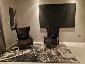 Pair of Luxury Dark Brown Wingback Accent Armchairs With Silver Legs