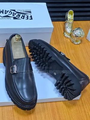 Men’s Black Leather Buckle Loafers – Chunky Lug Sole