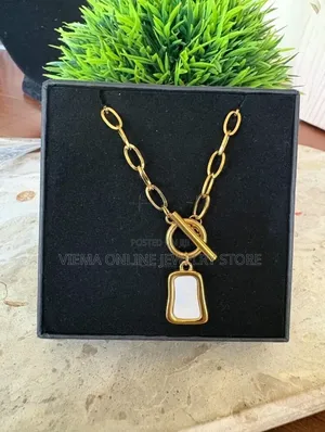 1pc Gold Tone Vintage White Bead Chain Stainless Steel Necklace