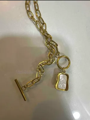 1pc Gold Tone Vintage White Bead Chain Stainless Steel Necklace