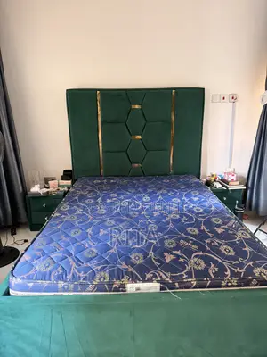 Green+gold Bed With Orthopedic Mattress and 2 Bedside Tables