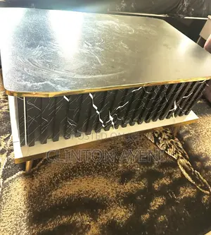 Modern Executive Living Room Coffee Table, Black Top Gold