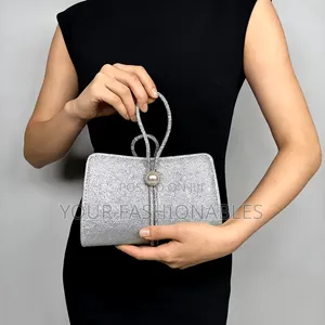 Silver Glitter Bead Button Party Clutch Purse