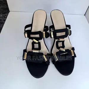 Black Gold Trim Heeled Sandals