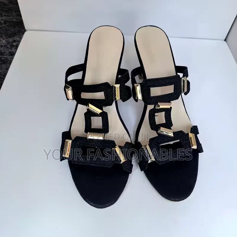 Black Gold Trim Heeled Sandals