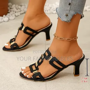 Black Gold Trim Heeled Sandals