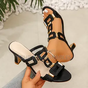 Black Gold Trim Heeled Sandals