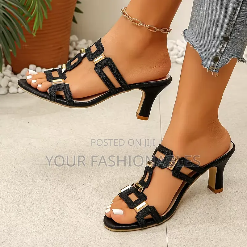 Black Gold Trim Heeled Sandals