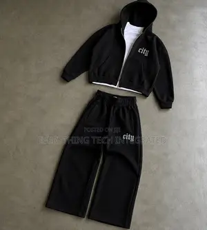 City Embroidered Zipper Hoodie With Joggers Pant