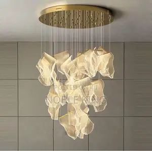 LED Art Paper Iron Acryl Desinger Hanging Lamps Gold Chandelier Light