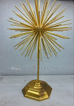 Gold-Finished Metal Starburst Sphere Tabletop Sculpture