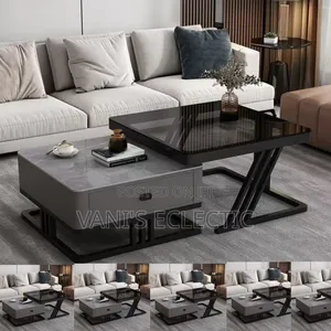 Real Marble and Glass Twin Center Table With Drawer (Nesting Table)