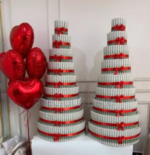 Money Bouquet Cake and Balloon Decoration
