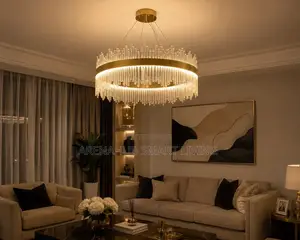 Luxury Crystal Ring Chandelier Gold LED Pendant Ceiling Light