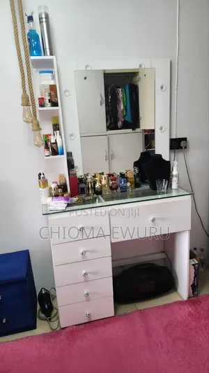 Dressing Mirror With Led Lights and Drawers, Glass Top