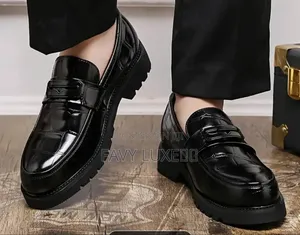 Luxe Crocodile-Embossed Chunky Penny Loafers.