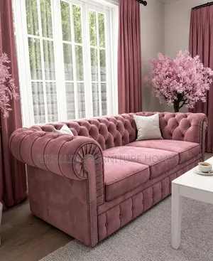 Luxury Dusty Pink Velvet Chesterfield Sofa With Silver Studs