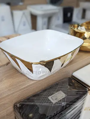 Countertop Ceramic Wash Hand Basin White Gold