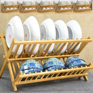 2-Tier Bamboo Folding Dish Rack