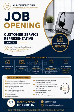Customer Care Representative (Remote)Strictly in Lagos
