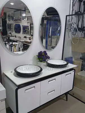 Double Cabinet Basin Set, With Oval Mirrors