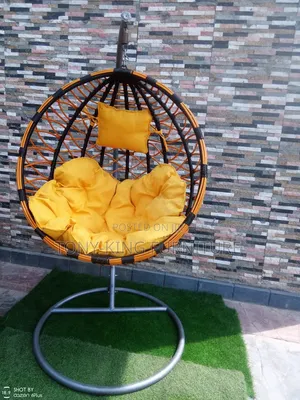 Luxury Black and Orange Rattan Egg Hanging Swing Chair