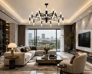 Luxury Modern 20 Hands Black Chandelier- For Living Room, Receptio
