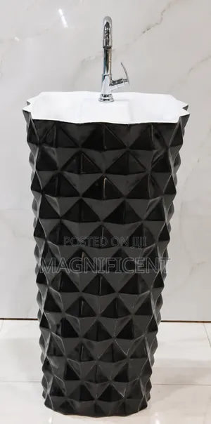 Luxury Black White Tall Pedestal Wash Basin With Faucet