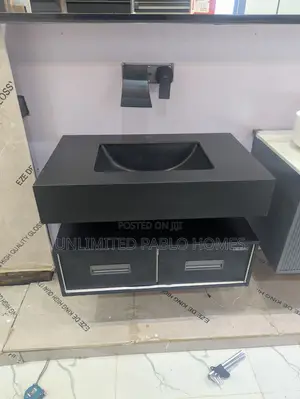 Modern Black Bathroom Cabinet Sink - Wall Hung
