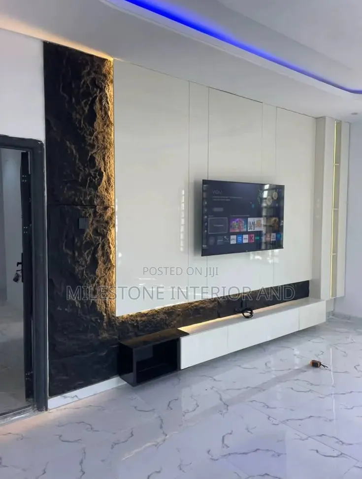 Luxury Modern TV Wall Unit With Marble Feature Panel