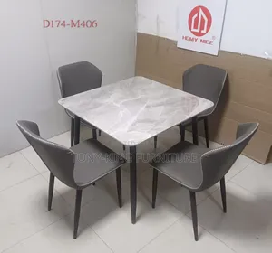 Marble Dining Table Set by 4-Seater With Metal Leg