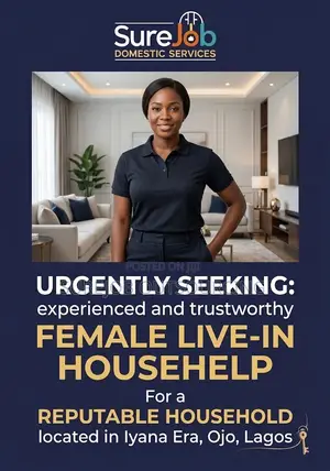 Urgent: Female Live-in Househelp Needed in Iyana Era, Ojo