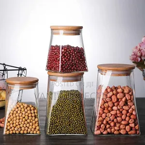 Premium Pyramid Glass Storage Jars With Airtight Bamboo Lids