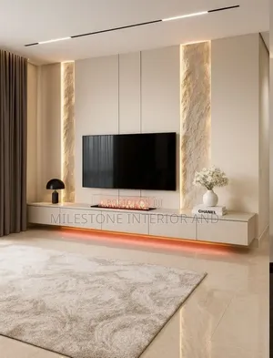 Luxury Modern Floating TV Wall Unit With Fireplace
