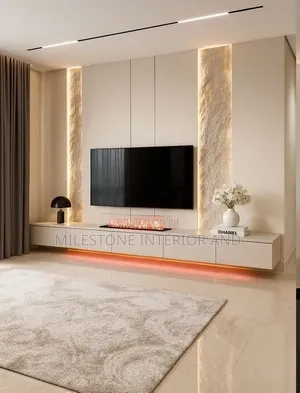 Luxury Modern Floating TV Wall Unit With Fireplace
