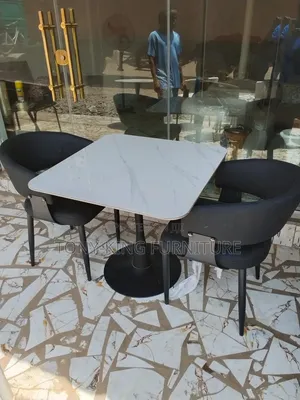 Modern Imported Square Marble Top Dining Table Set With 2-Chair.
