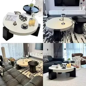 Modern Italian Design Cream Round Coffee Table With Side Table